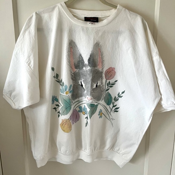 VTG RETRO 90s novelty oversized bunny shirt wearable art ONE SIZE artsy eclectic - Picture 1 of 9